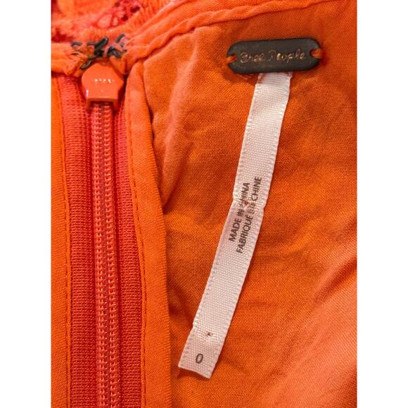 Free People Just Like Honey Orange Coral Lace Handkerchief Asymmetrical Dress - Picture 12 of 15